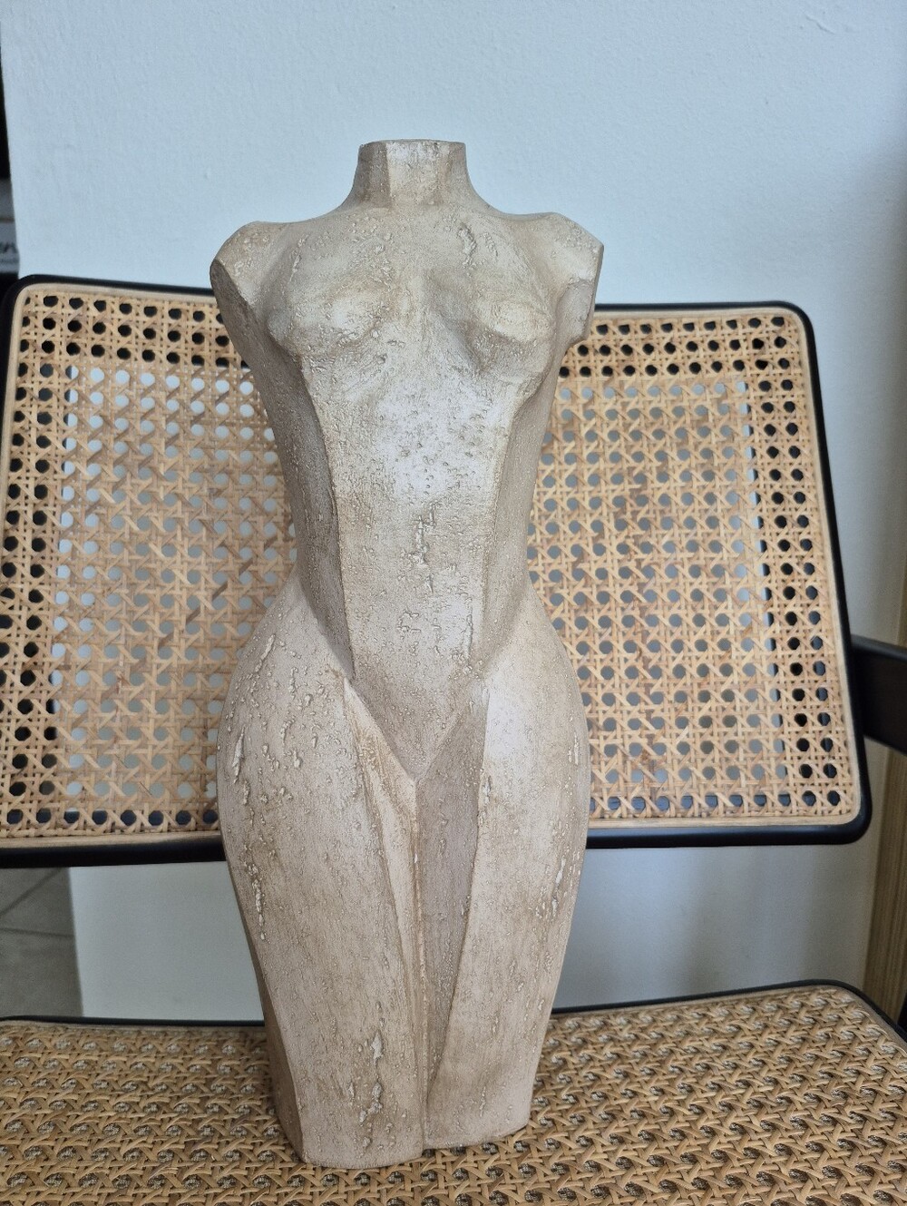 Textured Female Torso Sculpture - Neutral Beige